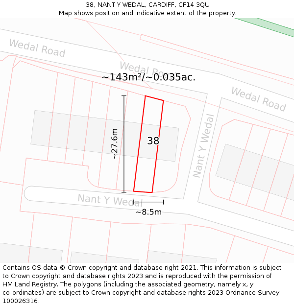 38, NANT Y WEDAL, CARDIFF, CF14 3QU: Plot and title map