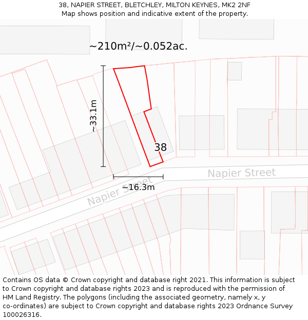 38, NAPIER STREET, BLETCHLEY, MILTON KEYNES, MK2 2NF: Plot and title map