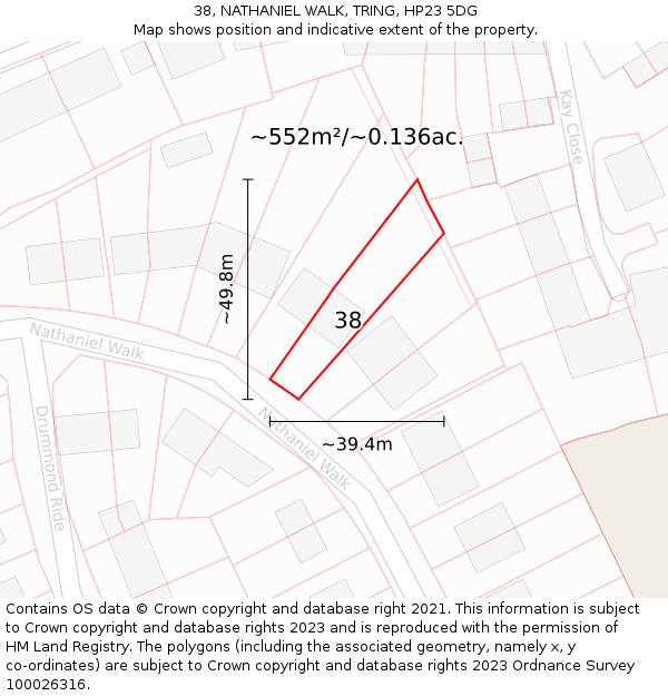38, NATHANIEL WALK, TRING, HP23 5DG: Plot and title map