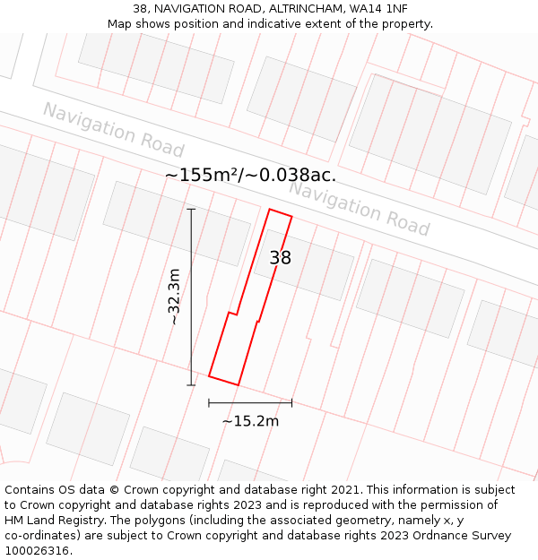 38, NAVIGATION ROAD, ALTRINCHAM, WA14 1NF: Plot and title map