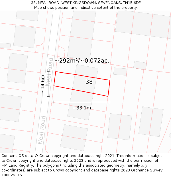 38, NEAL ROAD, WEST KINGSDOWN, SEVENOAKS, TN15 6DF: Plot and title map