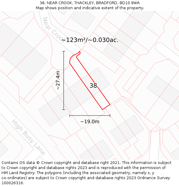 38, NEAR CROOK, THACKLEY, BRADFORD, BD10 8WA: Plot and title map