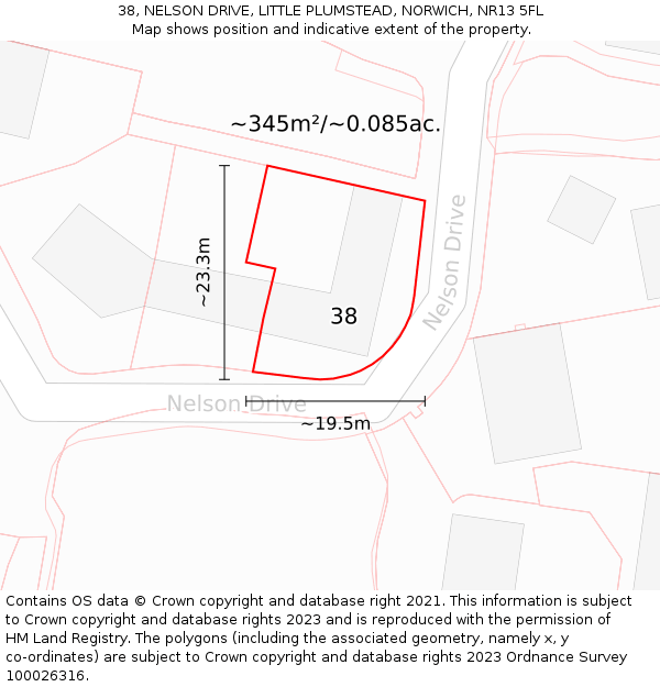 38, NELSON DRIVE, LITTLE PLUMSTEAD, NORWICH, NR13 5FL: Plot and title map