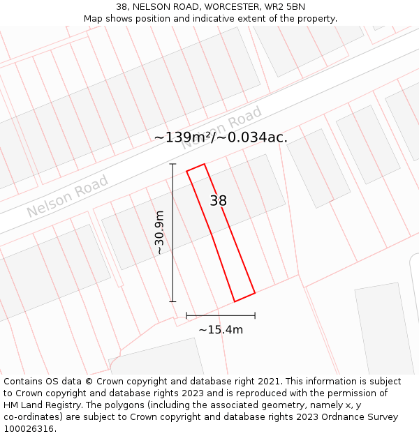 38, NELSON ROAD, WORCESTER, WR2 5BN: Plot and title map