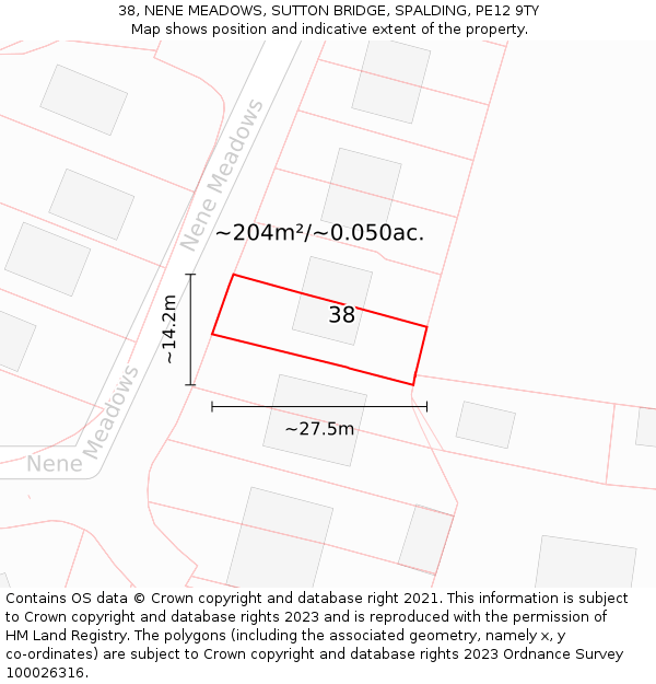 38, NENE MEADOWS, SUTTON BRIDGE, SPALDING, PE12 9TY: Plot and title map