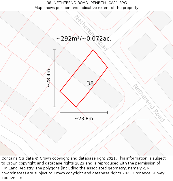 38, NETHEREND ROAD, PENRITH, CA11 8PG: Plot and title map