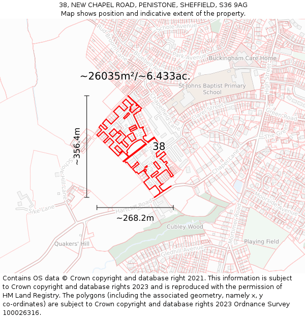 38, NEW CHAPEL ROAD, PENISTONE, SHEFFIELD, S36 9AG: Plot and title map