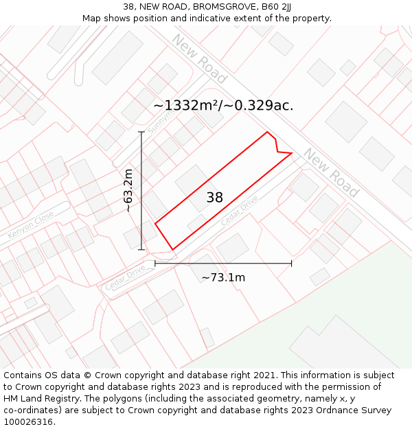 38, NEW ROAD, BROMSGROVE, B60 2JJ: Plot and title map