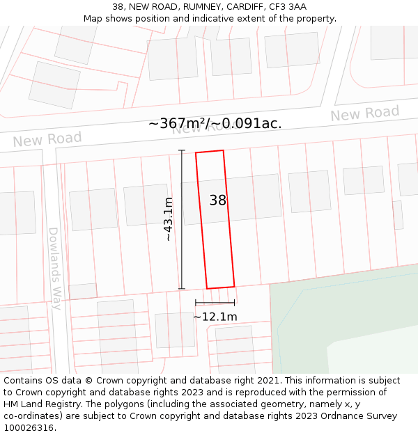 38, NEW ROAD, RUMNEY, CARDIFF, CF3 3AA: Plot and title map