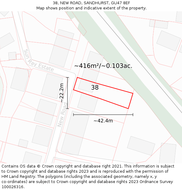 38, NEW ROAD, SANDHURST, GU47 8EF: Plot and title map