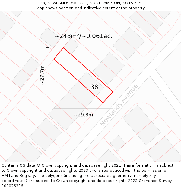 38, NEWLANDS AVENUE, SOUTHAMPTON, SO15 5ES: Plot and title map