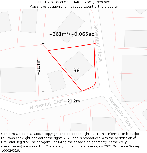 38, NEWQUAY CLOSE, HARTLEPOOL, TS26 0XG: Plot and title map