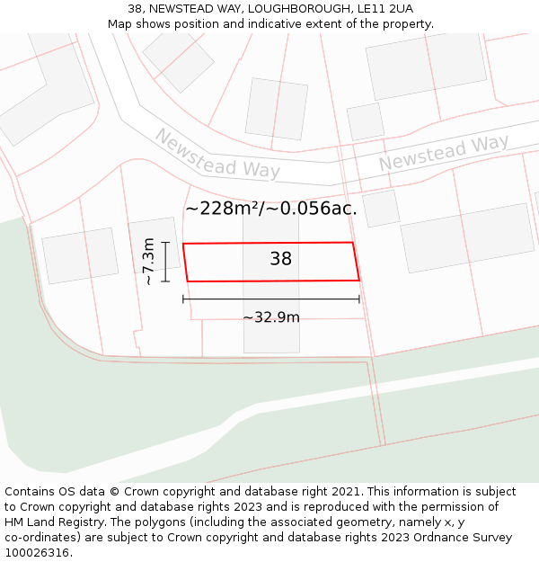 38, NEWSTEAD WAY, LOUGHBOROUGH, LE11 2UA: Plot and title map