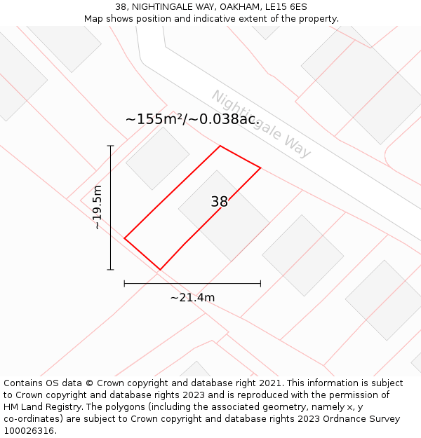 38, NIGHTINGALE WAY, OAKHAM, LE15 6ES: Plot and title map