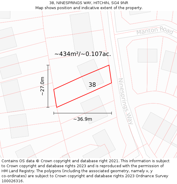 38, NINESPRINGS WAY, HITCHIN, SG4 9NR: Plot and title map
