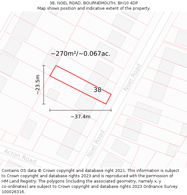 38, NOEL ROAD, BOURNEMOUTH, BH10 4DP: Plot and title map