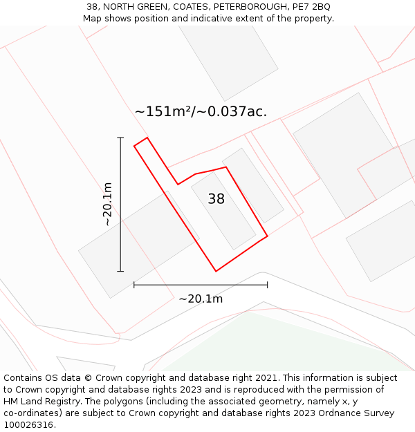 38, NORTH GREEN, COATES, PETERBOROUGH, PE7 2BQ: Plot and title map