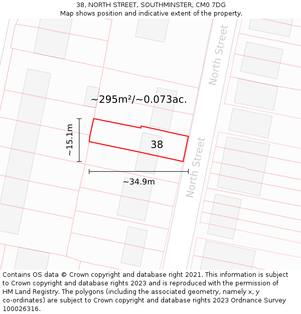 38, NORTH STREET, SOUTHMINSTER, CM0 7DG: Plot and title map