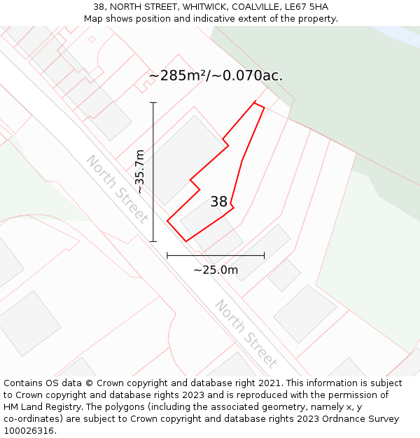 38, NORTH STREET, WHITWICK, COALVILLE, LE67 5HA: Plot and title map