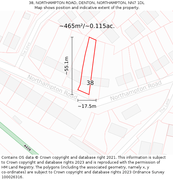 38, NORTHAMPTON ROAD, DENTON, NORTHAMPTON, NN7 1DL: Plot and title map