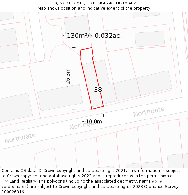 38, NORTHGATE, COTTINGHAM, HU16 4EZ: Plot and title map