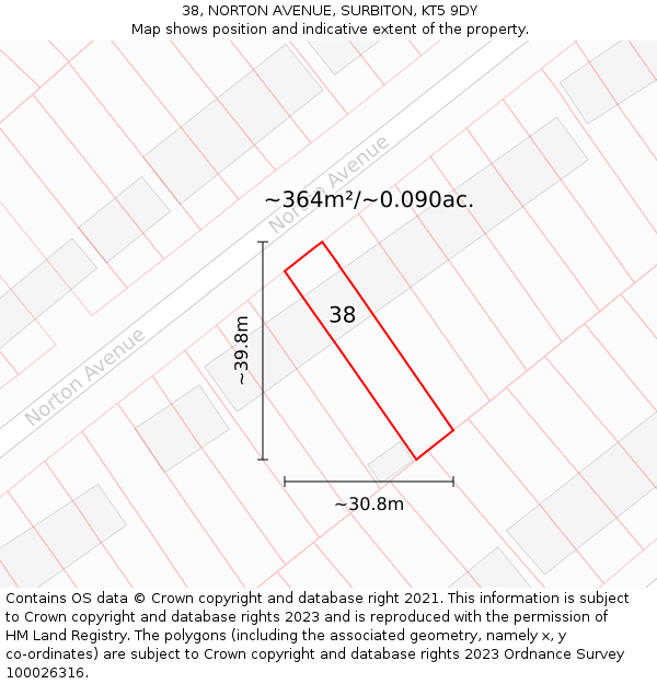 38, NORTON AVENUE, SURBITON, KT5 9DY: Plot and title map