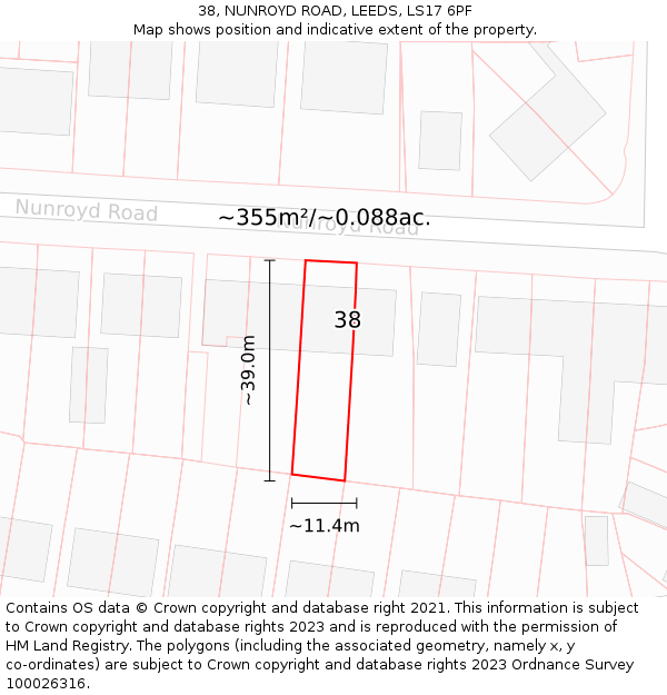 38, NUNROYD ROAD, LEEDS, LS17 6PF: Plot and title map