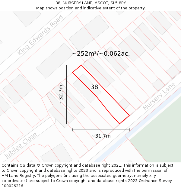 38, NURSERY LANE, ASCOT, SL5 8PY: Plot and title map