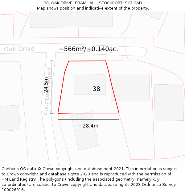 38, OAK DRIVE, BRAMHALL, STOCKPORT, SK7 2AD: Plot and title map