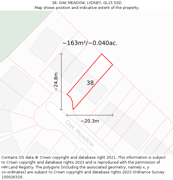 38, OAK MEADOW, LYDNEY, GL15 5SD: Plot and title map