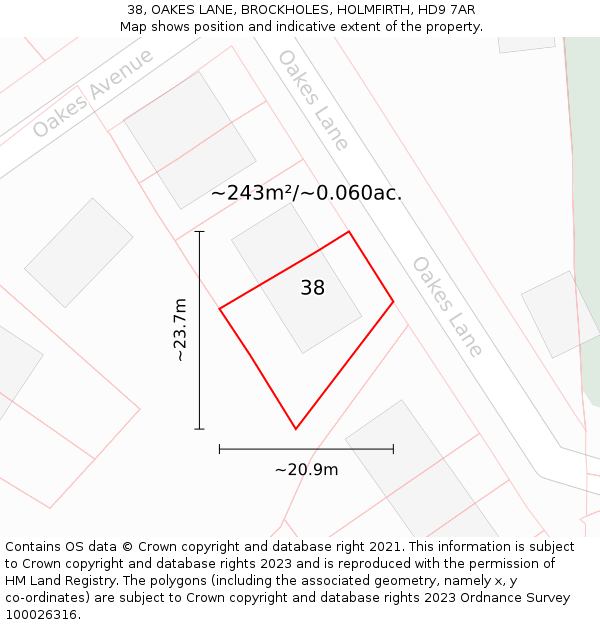 38, OAKES LANE, BROCKHOLES, HOLMFIRTH, HD9 7AR: Plot and title map