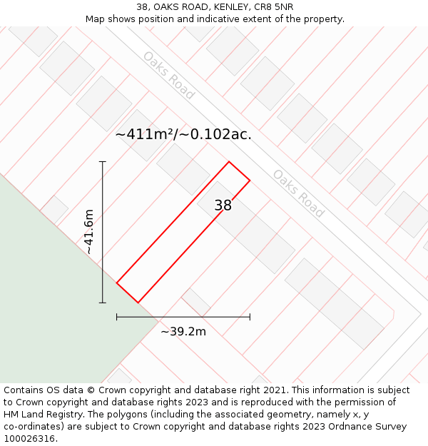 38, OAKS ROAD, KENLEY, CR8 5NR: Plot and title map