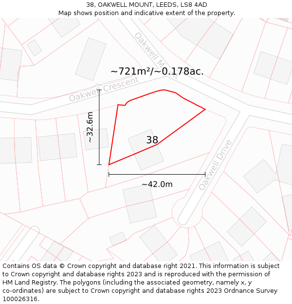 38, OAKWELL MOUNT, LEEDS, LS8 4AD: Plot and title map