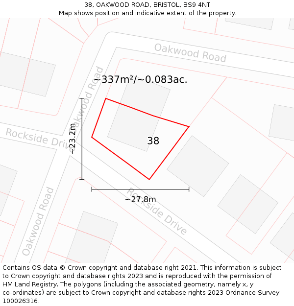 38, OAKWOOD ROAD, BRISTOL, BS9 4NT: Plot and title map