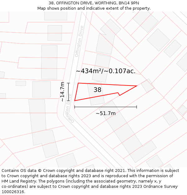 38, OFFINGTON DRIVE, WORTHING, BN14 9PN: Plot and title map