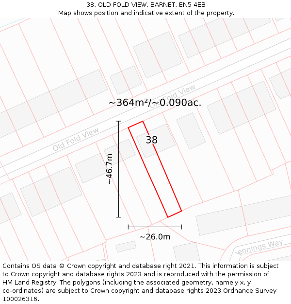 38, OLD FOLD VIEW, BARNET, EN5 4EB: Plot and title map