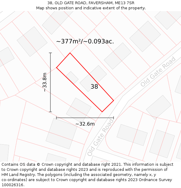 38, OLD GATE ROAD, FAVERSHAM, ME13 7SR: Plot and title map