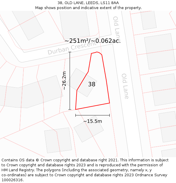 38, OLD LANE, LEEDS, LS11 8AA: Plot and title map