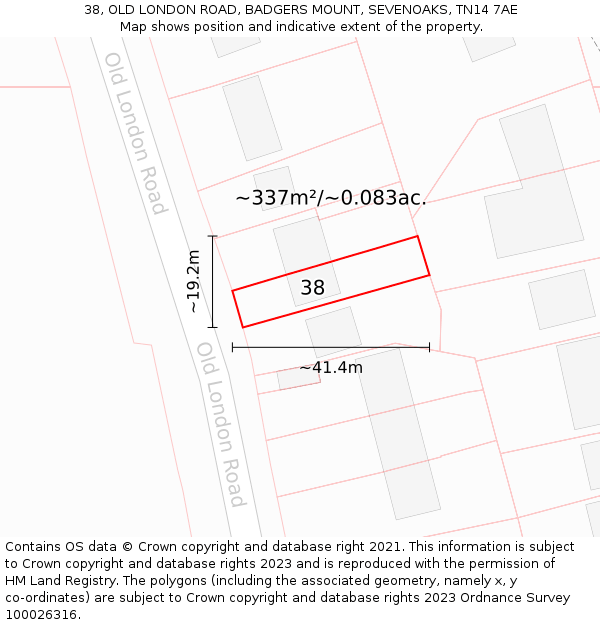 38, OLD LONDON ROAD, BADGERS MOUNT, SEVENOAKS, TN14 7AE: Plot and title map