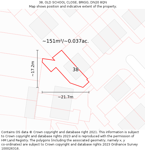 38, OLD SCHOOL CLOSE, BRIGG, DN20 8QN: Plot and title map