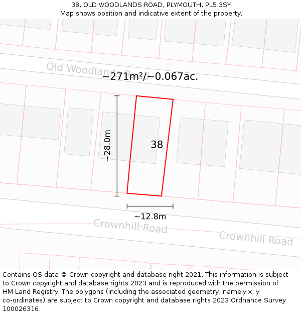 38, OLD WOODLANDS ROAD, PLYMOUTH, PL5 3SY: Plot and title map