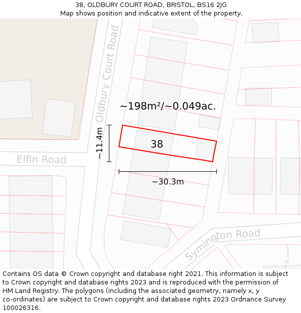38, OLDBURY COURT ROAD, BRISTOL, BS16 2JG: Plot and title map