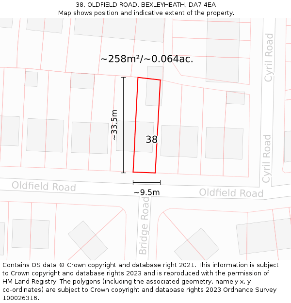 38, OLDFIELD ROAD, BEXLEYHEATH, DA7 4EA: Plot and title map