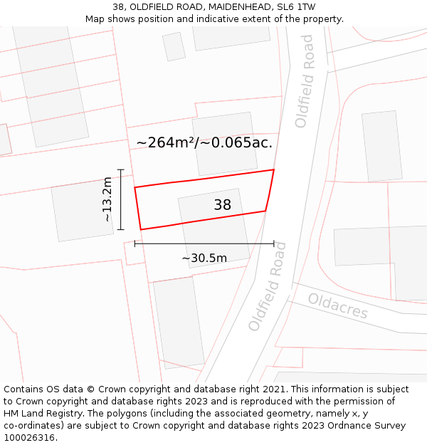 38, OLDFIELD ROAD, MAIDENHEAD, SL6 1TW: Plot and title map