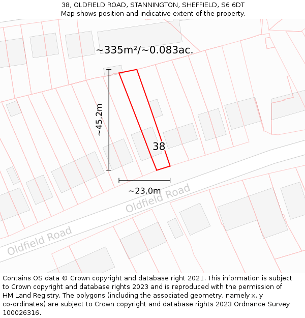 38, OLDFIELD ROAD, STANNINGTON, SHEFFIELD, S6 6DT: Plot and title map