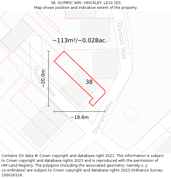38, OLYMPIC WAY, HINCKLEY, LE10 1ES: Plot and title map