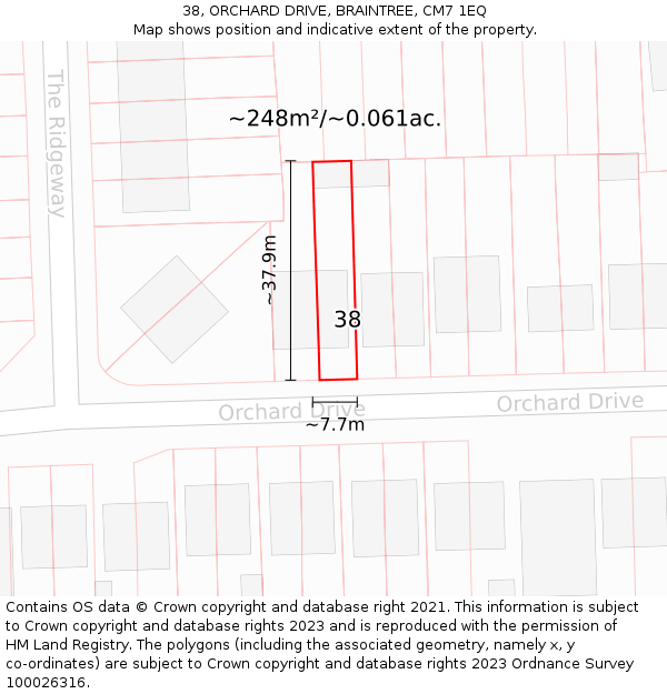 38, ORCHARD DRIVE, BRAINTREE, CM7 1EQ: Plot and title map