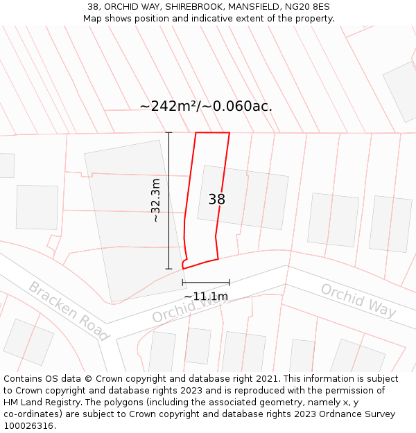 38, ORCHID WAY, SHIREBROOK, MANSFIELD, NG20 8ES: Plot and title map