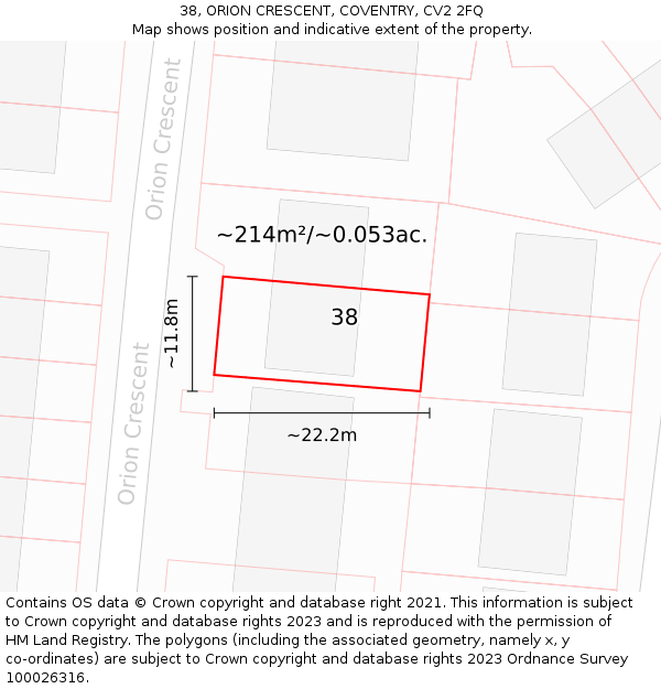 38, ORION CRESCENT, COVENTRY, CV2 2FQ: Plot and title map
