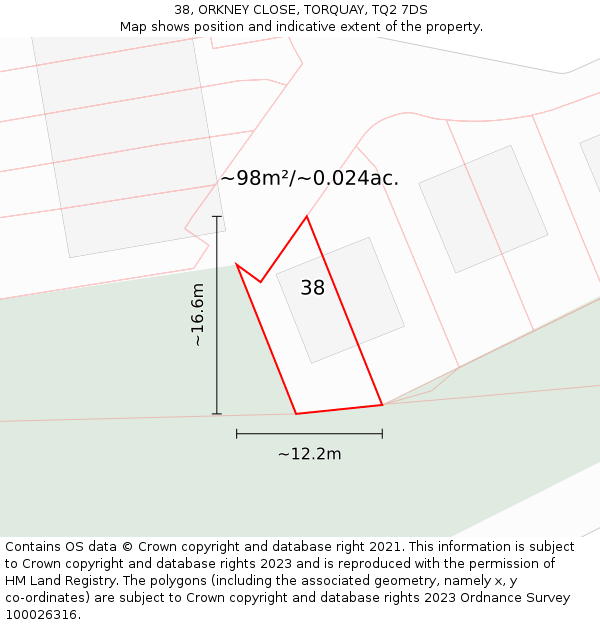 38, ORKNEY CLOSE, TORQUAY, TQ2 7DS: Plot and title map